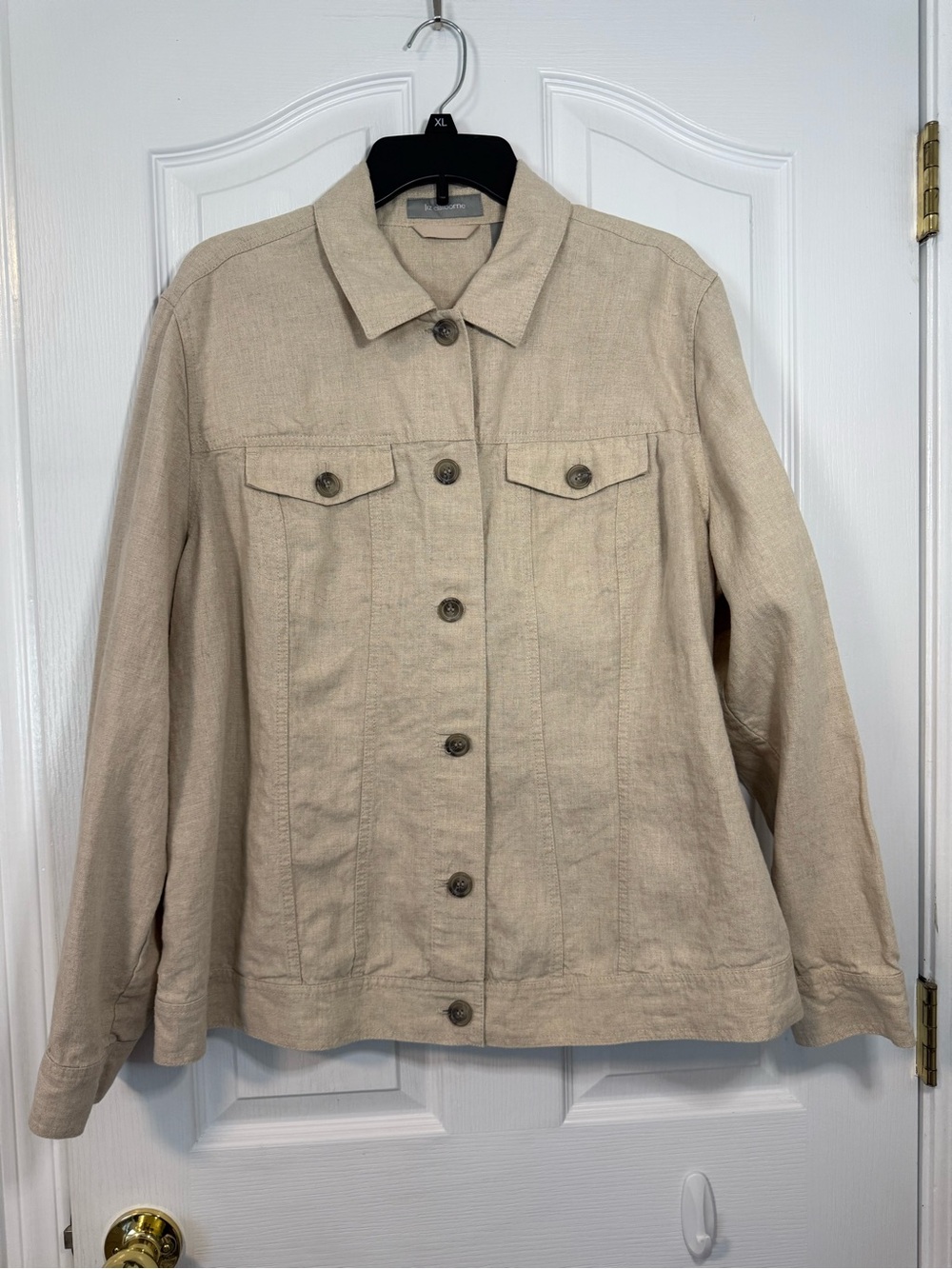Liz Claiborne Neutral Beige Button-Front Linen Jacket 2X